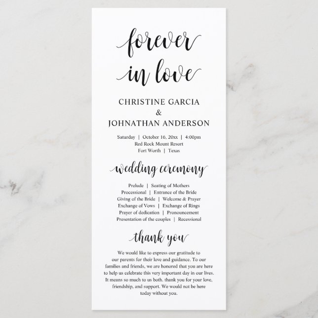 Modern rustic script, Wedding Ceremony Program (Front)