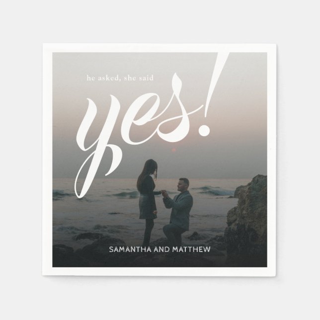 Modern Rustic She Said Yes Engagement Photo Party Napkin (Front)