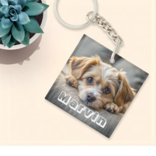 Modern Rustic Simple Custom Pet Photo Keychain