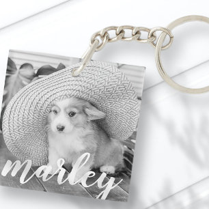 Modern Rustic Simple Custom Pet Photo Keychain