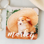 Modern Rustic Simple Custom Pet Photo Keychain<br><div class="desc">This simple and classic design is composed of playful cursive typography and add a custom photo of your pet.</div>