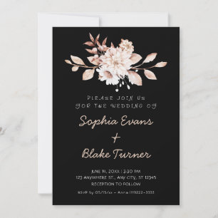Modern Rustic Soft Floral Black Wedding Invitation