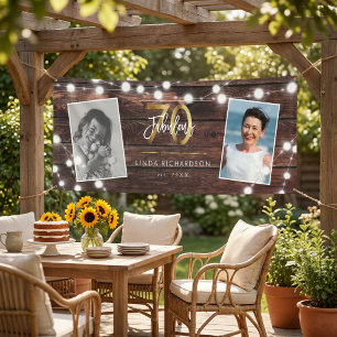 Modern Rustic String Lights Gold Fab 70th Birthday Banner
