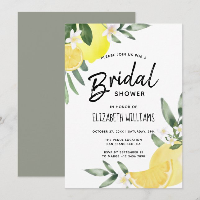 Modern Rustic Summer Lemon Bridal Shower Invitation (Front/Back)