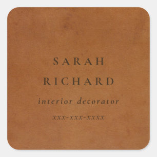 Modern Rustic Tan Leather Texture Custom Business Square Sticker