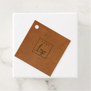 Modern Rustic Tan Leather Texture Logo Business Favour Tags
