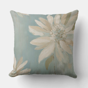 Modern Rustic Teal Beige Cream Floral Throw Pillow