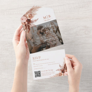 Modern Rustic Terracotta Photo QR Code Wedding All In One Invitation