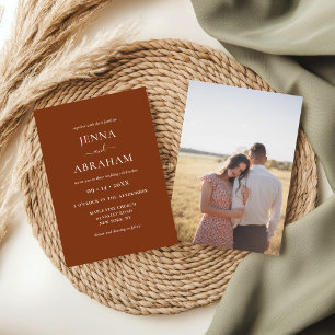 Modern Rustic Terracotta Photo Wedding Invitation