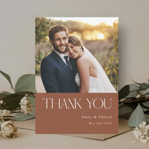 Modern Rustic Terracotta Photo Wedding Thank You Card