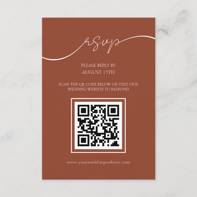Modern Rustic Terracotta QR Code Wedding RSVP Card (Front)