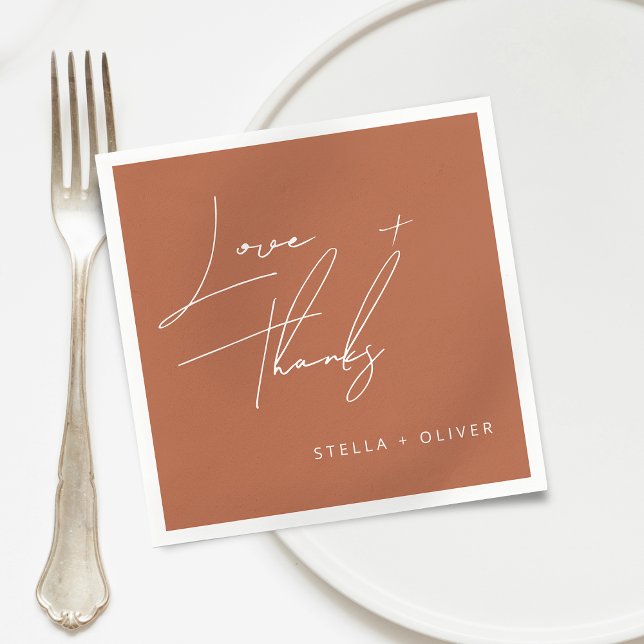 Modern Rustic Terracotta Script Love Thanks Paper Napkin (Modern Rustic Terracotta Script Love Thanks Paper Napkins)