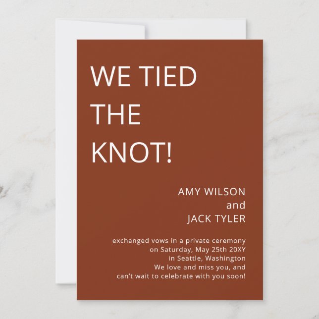 Modern Rustic Terracotta Wedding Announcement (Front)