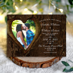 Modern Rustic Tree Heart Photo Wedding Invitation
