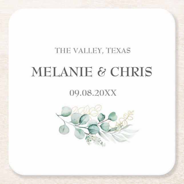 Modern Rustic Typography Custom Boho Gifts Wedding Square Paper Coaster (Front)