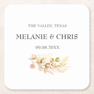 Modern Rustic Typography Custom Boho Gifts Wedding Square Paper Coaster