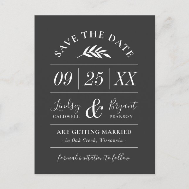 Modern Rustic Typography Photo Save the Date Announcement Postcard (Front)