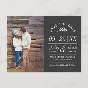 Modern Rustic Typography Photo Save the Date Announcement Postcard