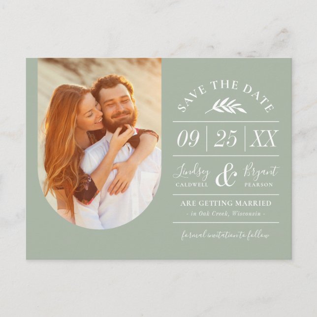 Modern Rustic Typography Photo Save the Date Announcement Postcard (Front)