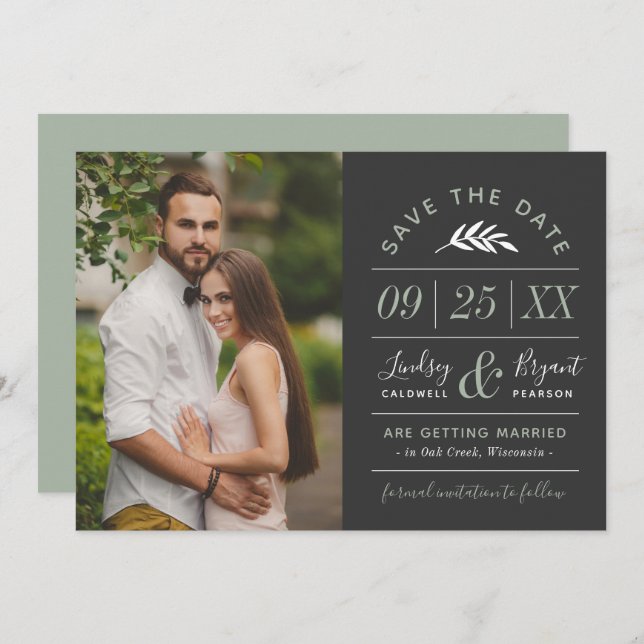 Modern Rustic Typography Photo Save the Date Invit Invitation (Front/Back)