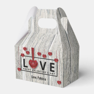 Modern Rustic Valentine's Day Wood LOVE Red Hearts Favor Box