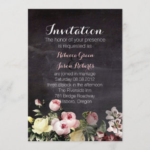 modern rustic  vintage flowers Chalkboard wedding Invitation