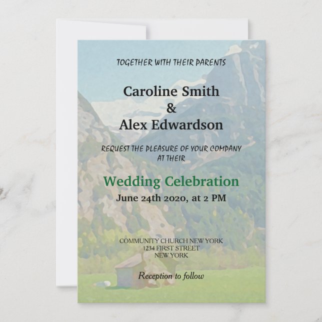 Modern Rustic Vintage Mountain Wedding Invitation (Front)