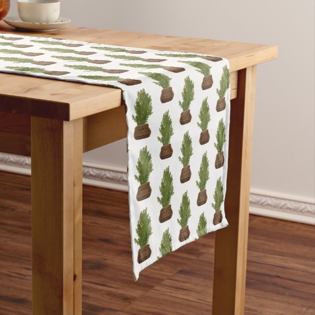 Modern Rustic Watercolor Christmas Tree Holiday Long Table Runner (In Situ)