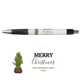 Modern Rustic Watercolor Christmas Tree Holiday Pen