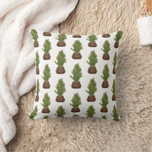 Modern Rustic Watercolor Christmas Tree Holiday Throw Pillow