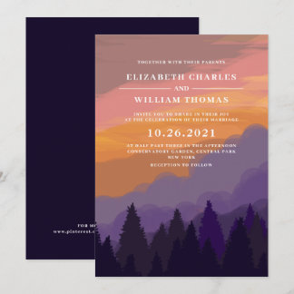 Modern rustic watercolor forest wedding invitation