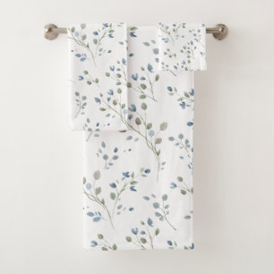 Modern Rustic Watercolor Style Botanical Leaves Bath Towel Set