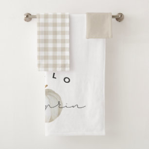 Modern Rustic Watercolor White Pumpkin Bath Towel Set