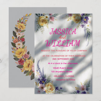 Modern Rustic Watercolor Yellow Rose & Lavender We Invitation