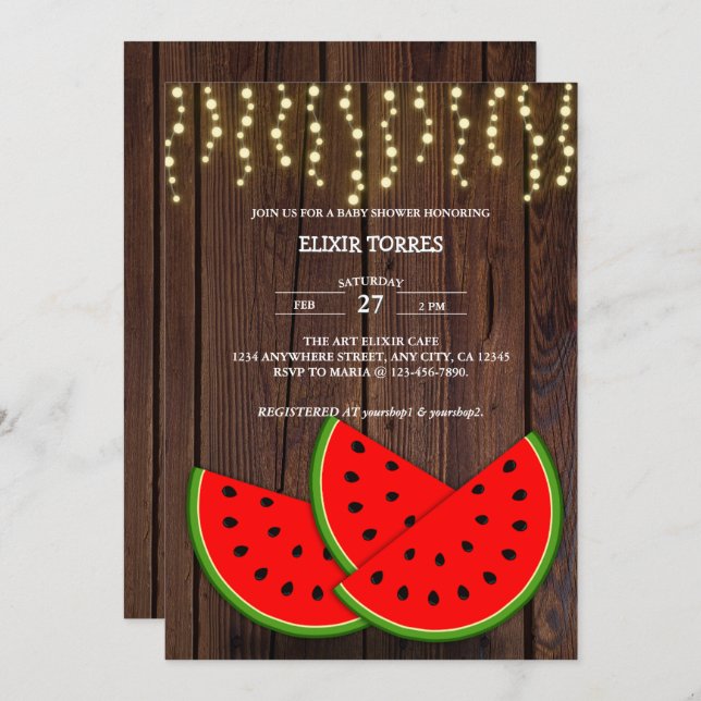 Modern Rustic Watermelon Slices Baby Shower Invitation (Front/Back)