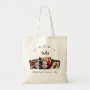 Modern Rustic WE LOVE YOU MAMA Photo Collage Tote Bag