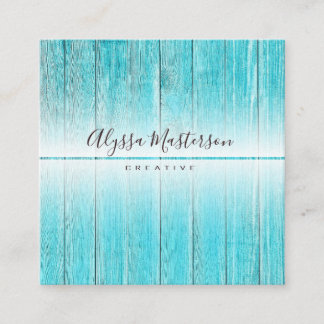 Modern Rustic Weathered Turquoise Barnwood Square Business Card