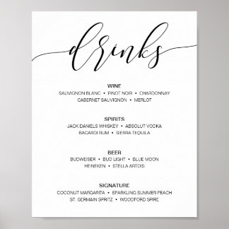 Modern Rustic Wedding Bar Menu Sign Drinks