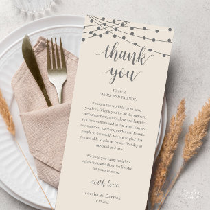 Modern Rustic Wedding Dinner Thank You Card