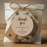Modern Rustic Wedding Dinner Thank You Gifts  Classic Round Sticker<br><div class="desc">Modern Wedding rustic Thank You Gifts Classic favour Round Sticker,  in clean script,  little cute red heart,  with bride and groom signature and wedding date,  cottage brown kraft theme.</div>