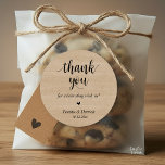 Modern Rustic Wedding Dinner Thank You Gifts  Classic Round Sticker<br><div class="desc">Modern Wedding rustic Thank You Gifts Classic favour Round Sticker,  in clean script,  little cute red heart,  with bride and groom signature and wedding date,  cottage brown wood theme.</div>