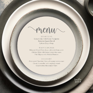 Modern Rustic, Wedding Elopement Round Dinner Menu
