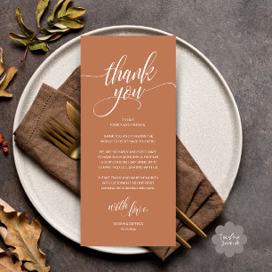 Modern Rustic Wedding Reception Thank You Card