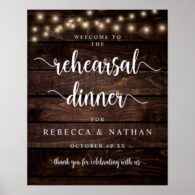 Modern Rustic, Wedding Rehearsal Dinner Welcome Poster (Front)