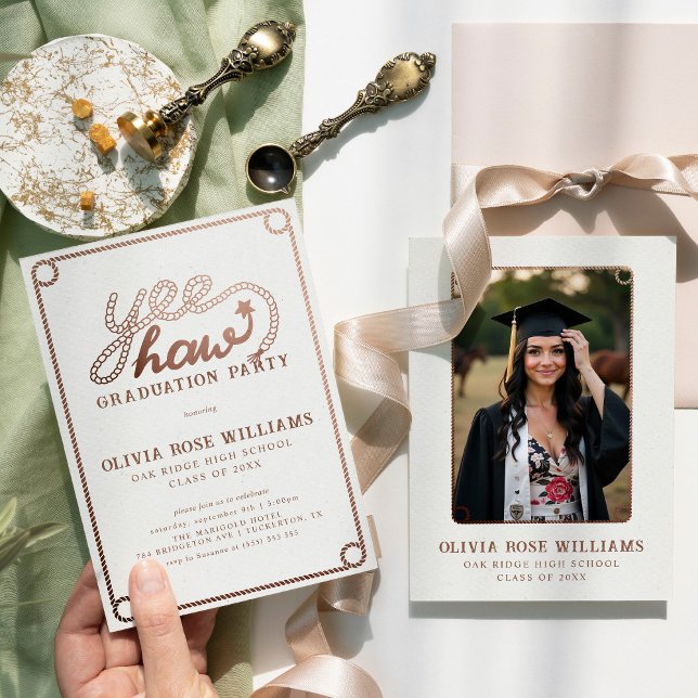 Modern Rustic Western Photo Graduation Party Invitation (Creator Uploaded)