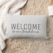 Modern rustic white burlap Welcome to beach house Lumbar Pillow (Blanket)