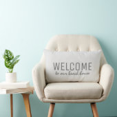 Modern rustic white burlap Welcome to beach house Lumbar Pillow (Chair)