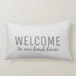 Modern rustic white burlap Welcome to beach house Lumbar Pillow<br><div class="desc">Modern rustic white faux burlap Welcome to our beach house pillow.
You can easily change the text.</div>