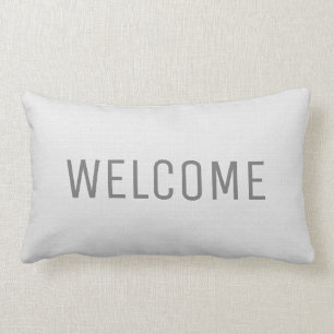 Modern rustic white faux burlap texture Welcome Lumbar Pillow