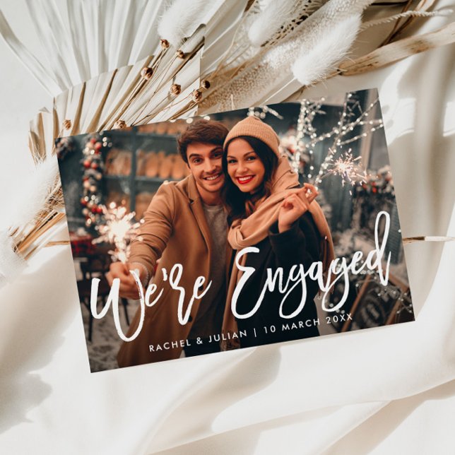 modern rustic white script photo engagement party invitation (Creator Uploaded)